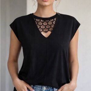 Sandro Black Lace Detail Top size 2